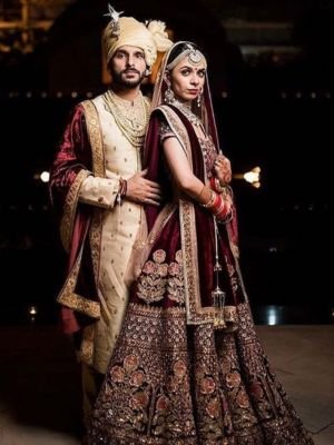 Deep Marron and Cream Colour Couple Dress