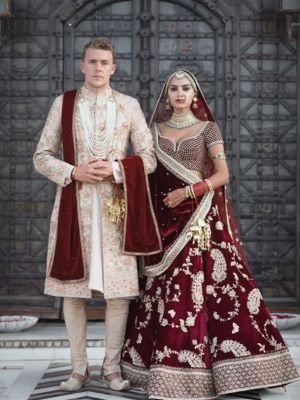 Deep Marron and Cream Colour Couple Dresses